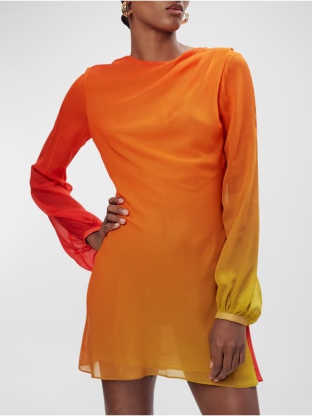 Ronny Kobo Collection Orange to Red Ombre Long-Sleeve Mini Dress size medium